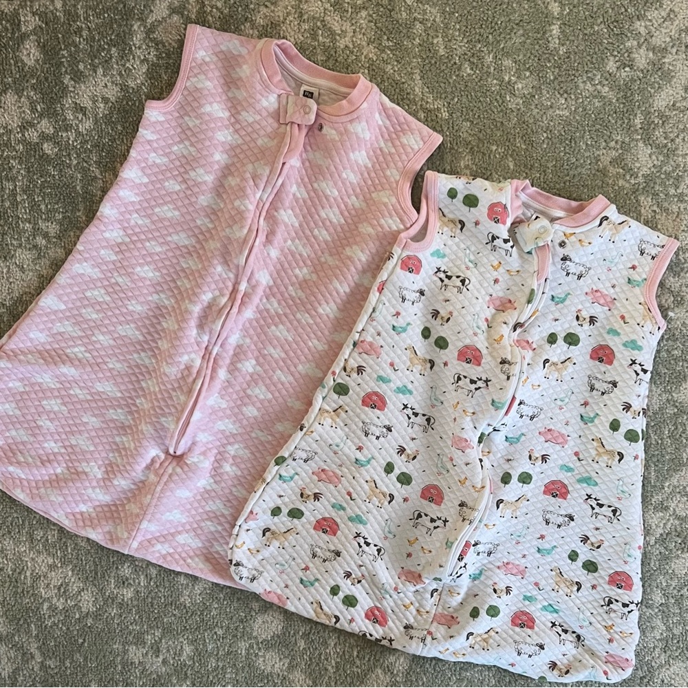 Hudson Baby Pink and White Sleep Sacks 6-12 months